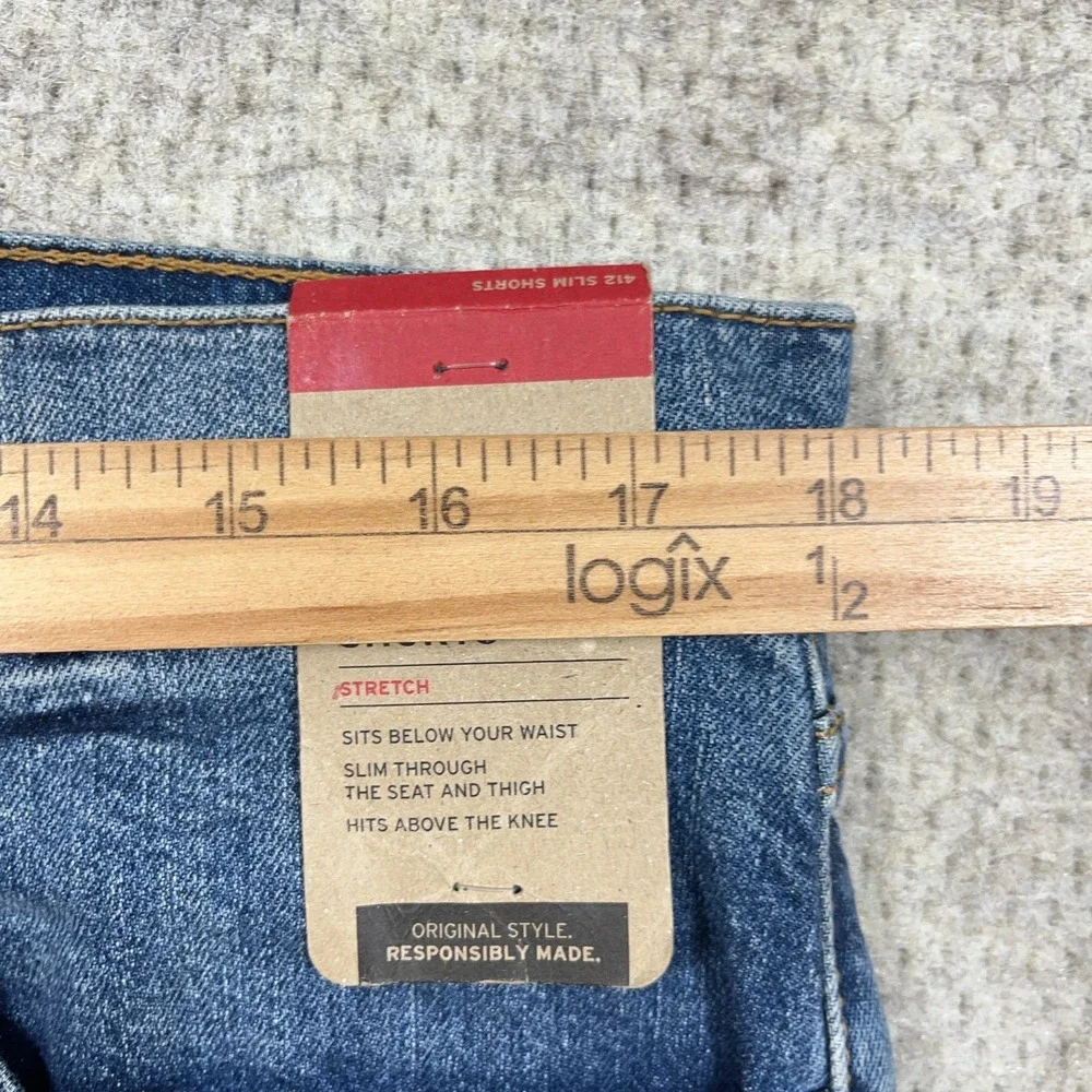 Levis 412 Shorts Men 36 Slim Fit Blue Jean Jorts Med Wash Faded Distressed Hole